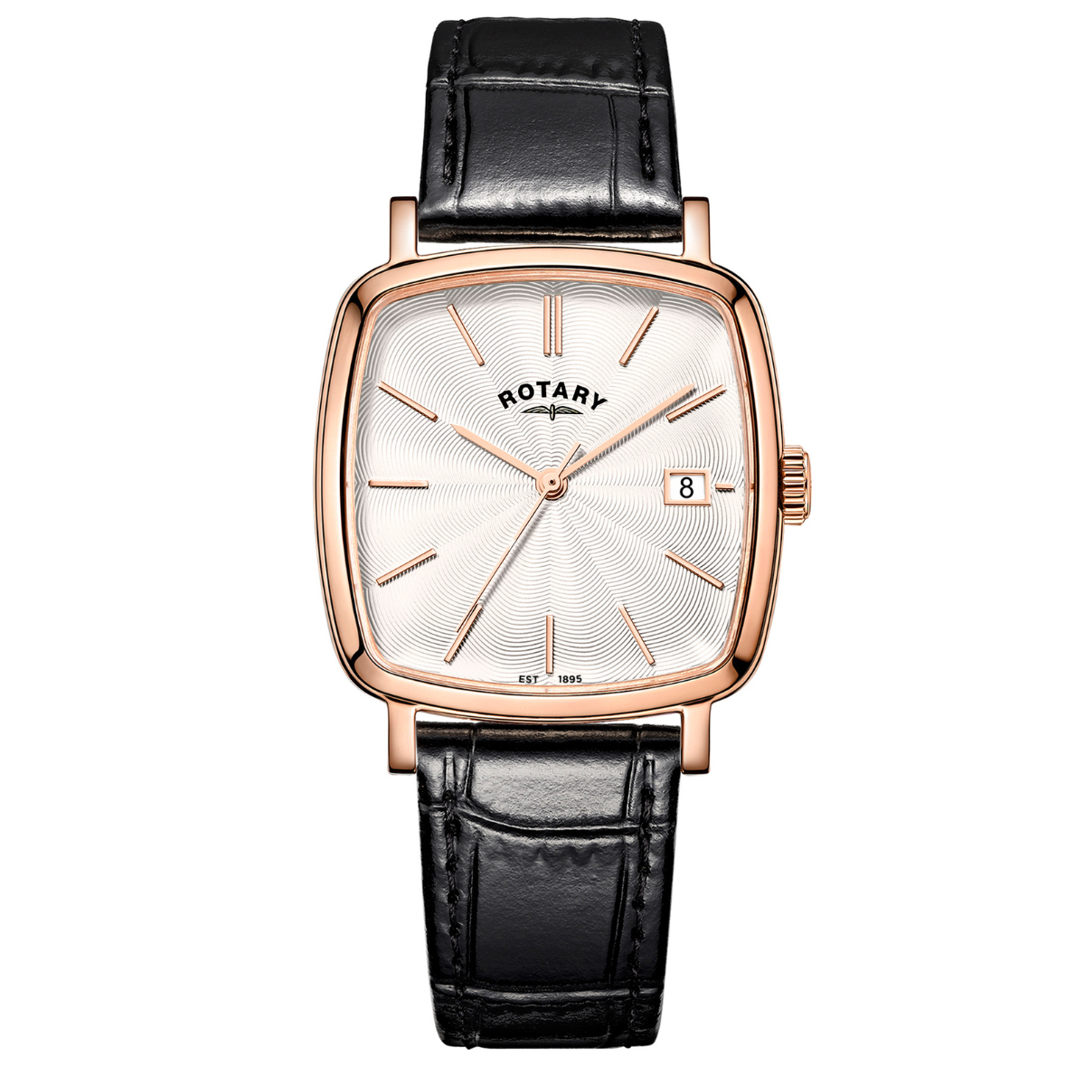 Rotary Men's Heritage Astoria Square Rose Gold Plated Stainless Steel Case Black Leather Strap Watch - GS05309/01