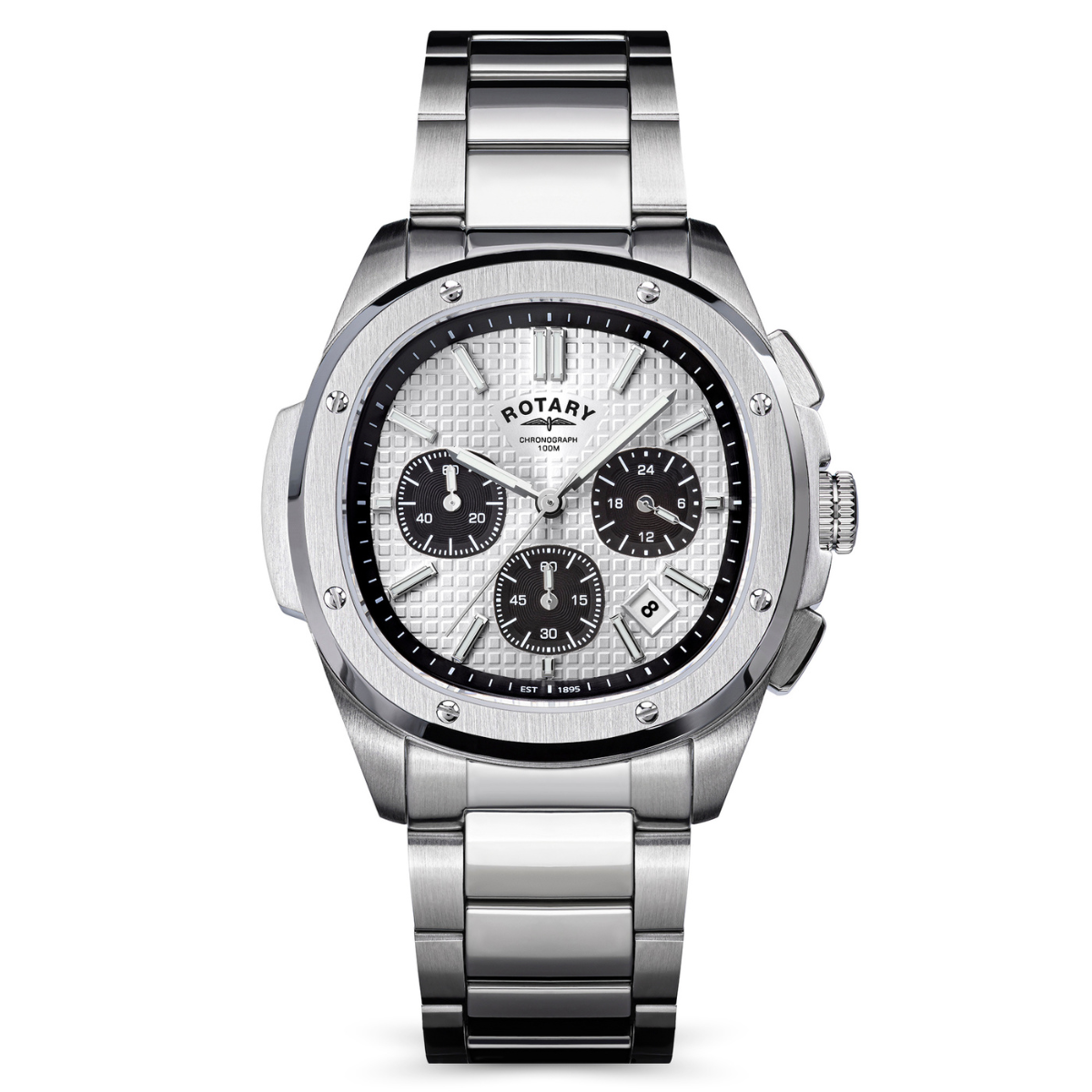 Rotary Mens Apex 100 Chronograph Silver Dial Stainless Steel Bracelet Watch - RGB10031/07