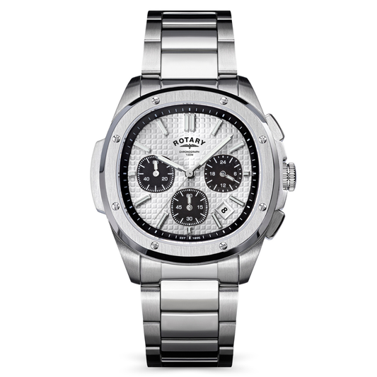 Rotary Mens Apex 100 Chronograph Silver Dial Stainless Steel Bracelet Watch - RGB10031/07