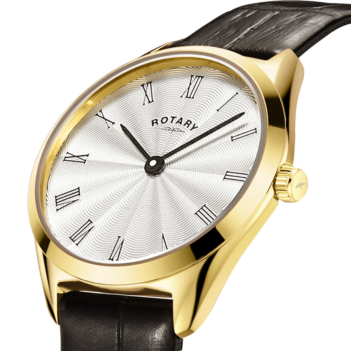 Rotary Ladie's Ultra Slim Gold Plated Stainless Steel Black Leather Strap Watch - LS08013/01