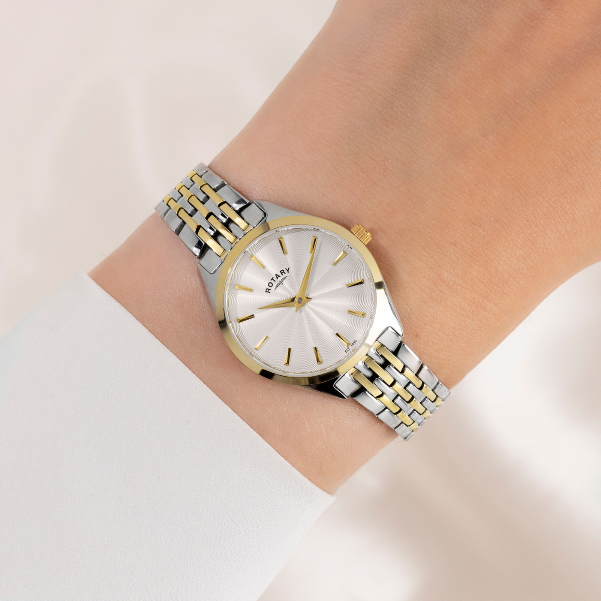 Rotary Ladie's Ultra Slim Silver & Gold Plated Stainless Steel Bracelet Watch - LB08011/02