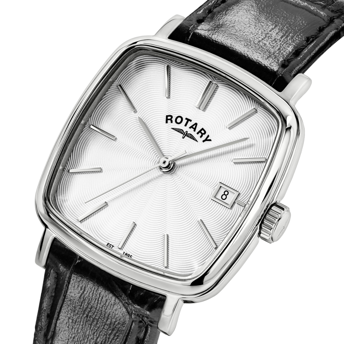Rotary Men's Heritage Astoria Square Stainless Steel Case Black Leather Strap Watch - RGS05307/08