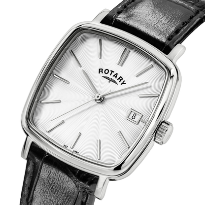Rotary Men's Heritage Astoria Square Stainless Steel Case Black Leather Strap Watch - RGS05307/08