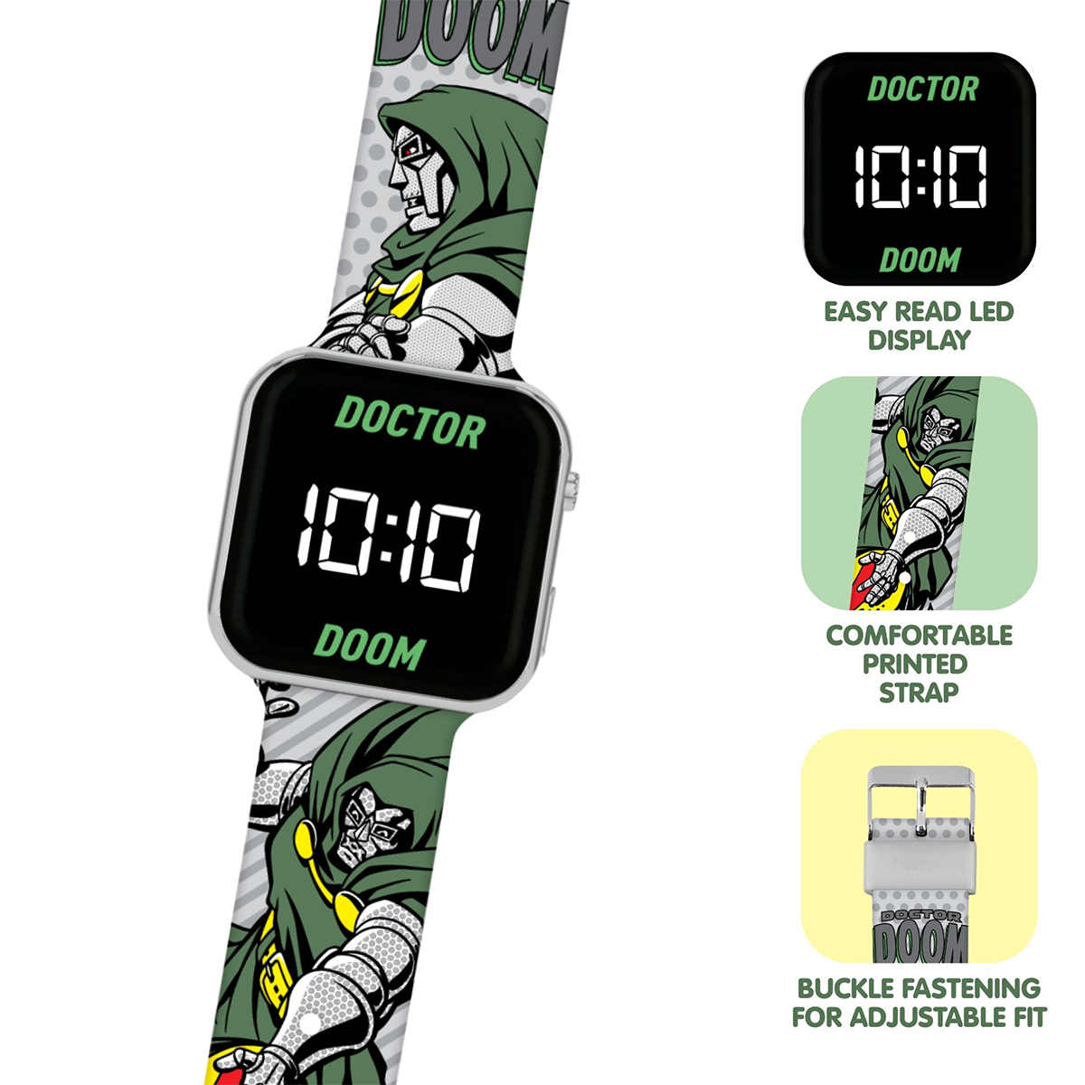 Doctor Doom LED Display Watch with Silicone Character Strap for Kids - DRD4009