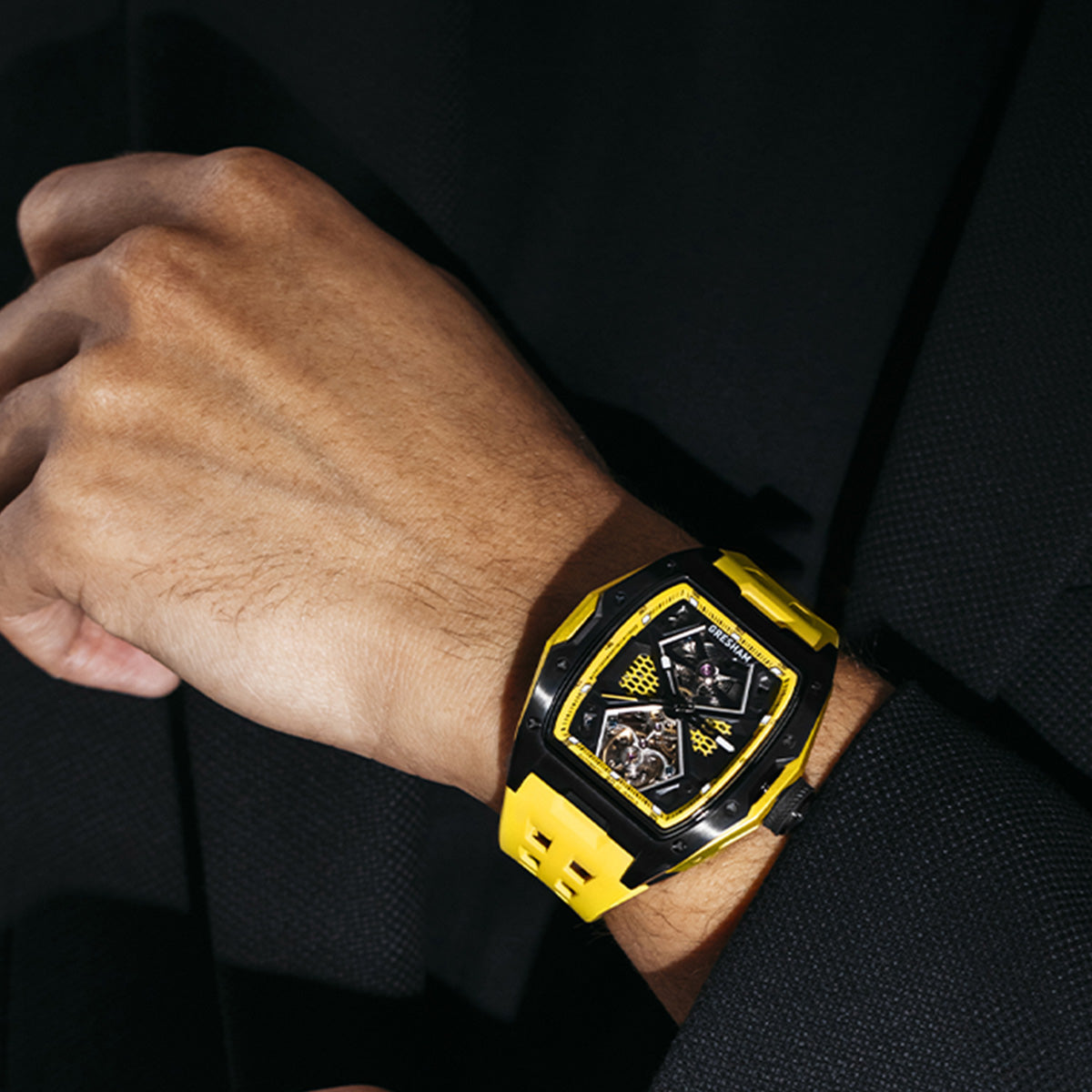 Gresham GI Special Edition Stainless Steel Tonnaeu Case Black and Yellow Watch - G1-0001-YELL
