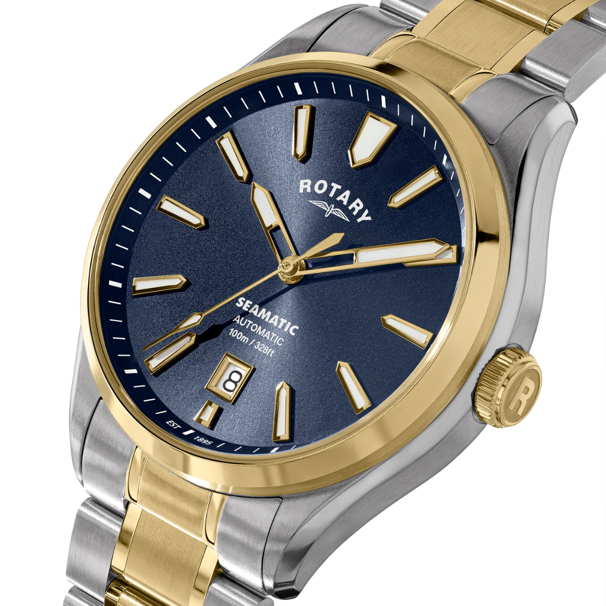 Rotary Men's Seamatic 100M Water Resistance Silver & Gold Plated Stainless Steel Bracelet Watch - RGB10034/05
