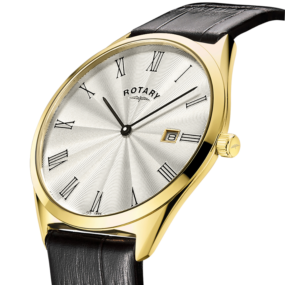 Rotary Men's Ultra SlimGold Plated Stainless Steel Black Leather Strap Watch - GS08013/01