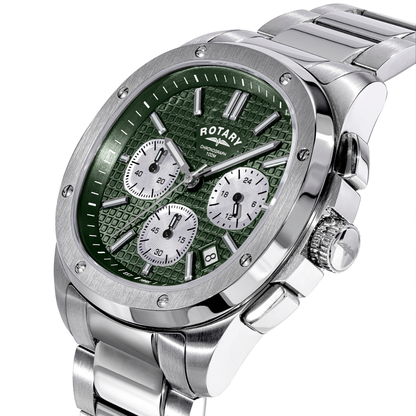 Rotary Mens Apex 100 Chronograph Green Dial Stainless Steel Bracelet Watch - RGB10029/24