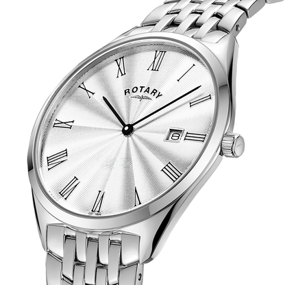Rotary Men's Ultra Slim White Dial Stainless Steel Bracelet Watch - GB08010/01