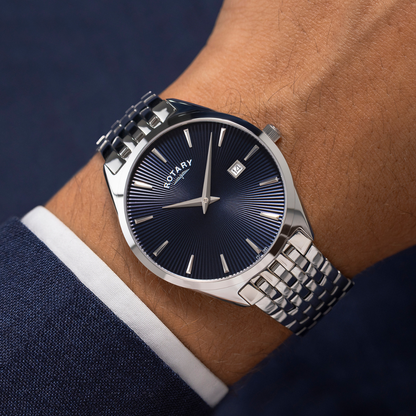 Rotary Men's Ultra Slim Blue Dial Stainless Steel Bracelet Watch - GB08010/05