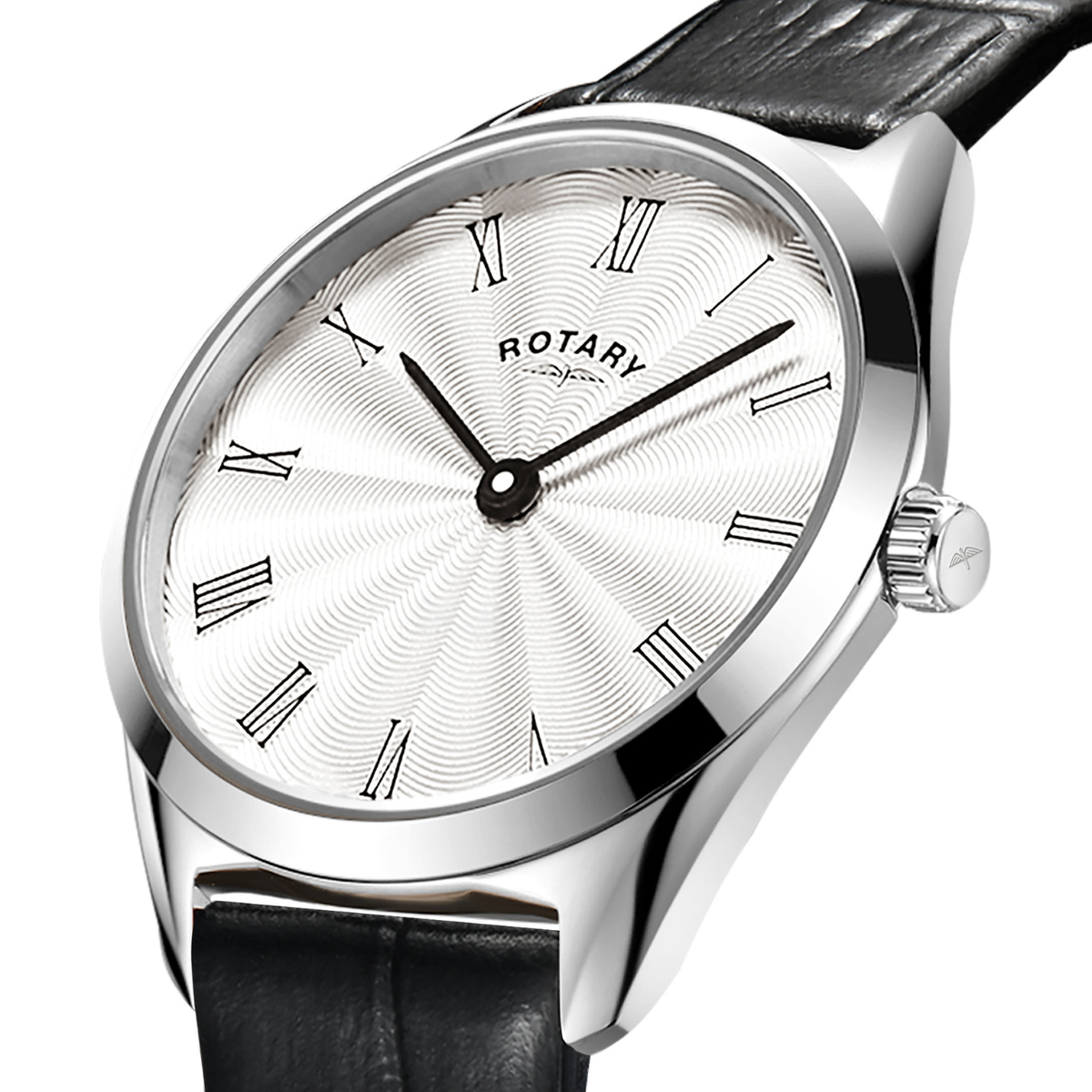 Rotary Ladie's Ultra Slim Stainless Steel Black Leather Strap Watch - LS08010/01