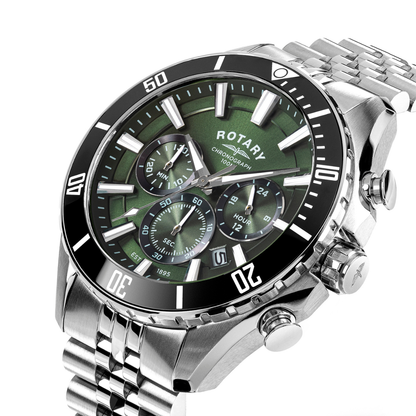 Rotary Men's Apex 100 Chronograph 100M Water Resistance Green Dial Stainless Steel Bracelet Watch - RGB10013/24