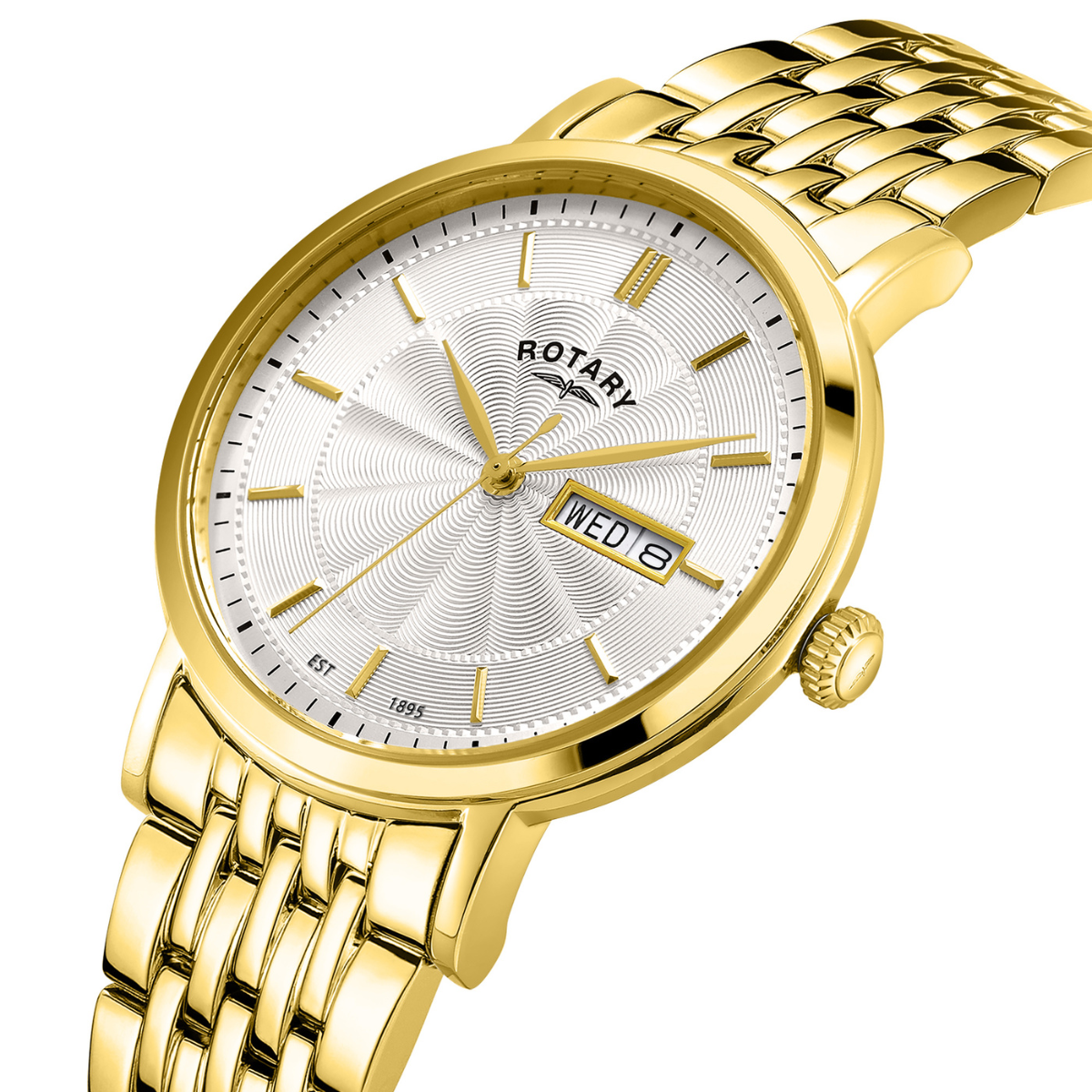 Rotary Men's Heritage White Guilloche Dial Gold Plated Stainless Steel Bracelet Watch - GB05423/02