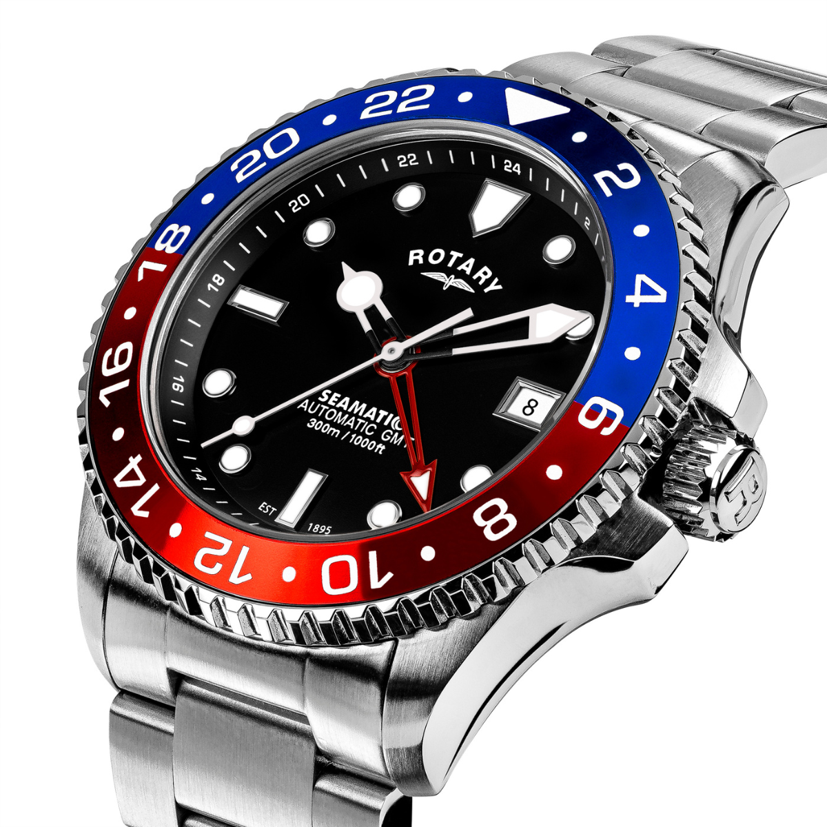 Rotary Men's Seamatic GMT 300M Water Resistance Stainless Steel Black Silicone Strap Watch - GB04378/95