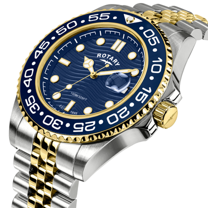 Rotary Men's Apex 100 Blue Dial Silver & Gold Plated Stainless Steel Bracelet Watch - RGB10018/05
