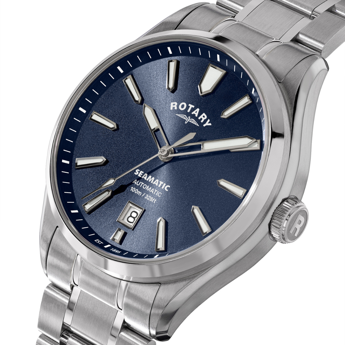 Rotary Men's Seamatic 100M Water Resistance Blue Dial Stainless Steel Bracelet Watch - RGB10033/05