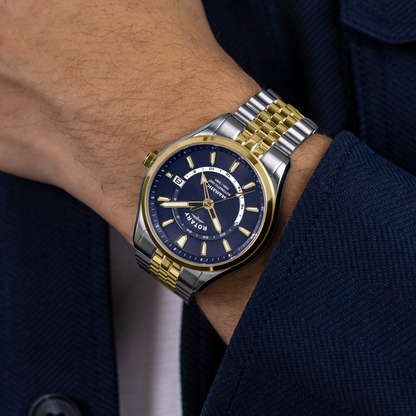 Rotary Men's Seamatic 100 GMT 100M Water Resistance Silver & Gold Plated Stainless Steel Bracelet Watch - RGB10042/05