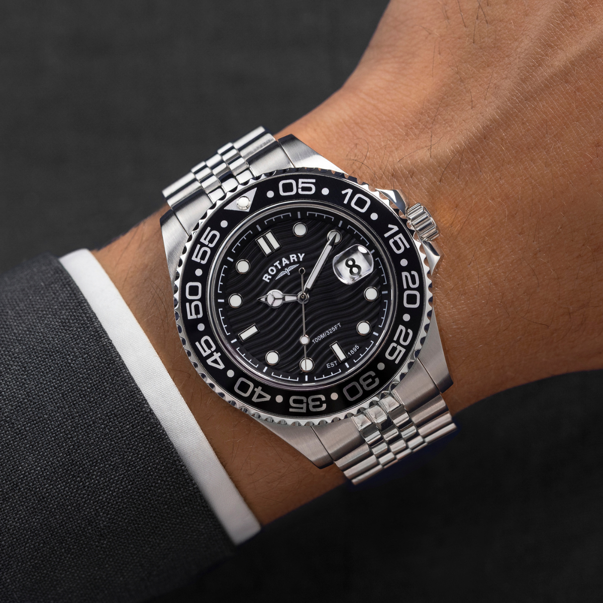 Rotary Men's Apex 100 Black Dial Stainless Steel Bracelet Watch - RGB10015/04