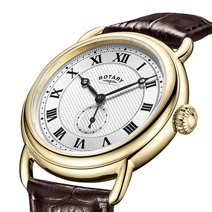 Rotary Men's Heritage Sherlock Gold Plated Stainlesss Steel Brown Leather Strap Watch - RGS10014/06