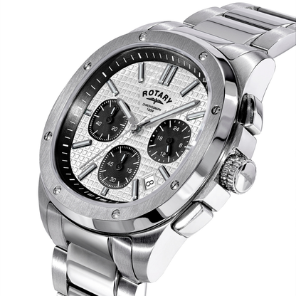 Rotary Mens Apex 100 Chronograph Silver Dial Stainless Steel Bracelet Watch - RGB10031/07