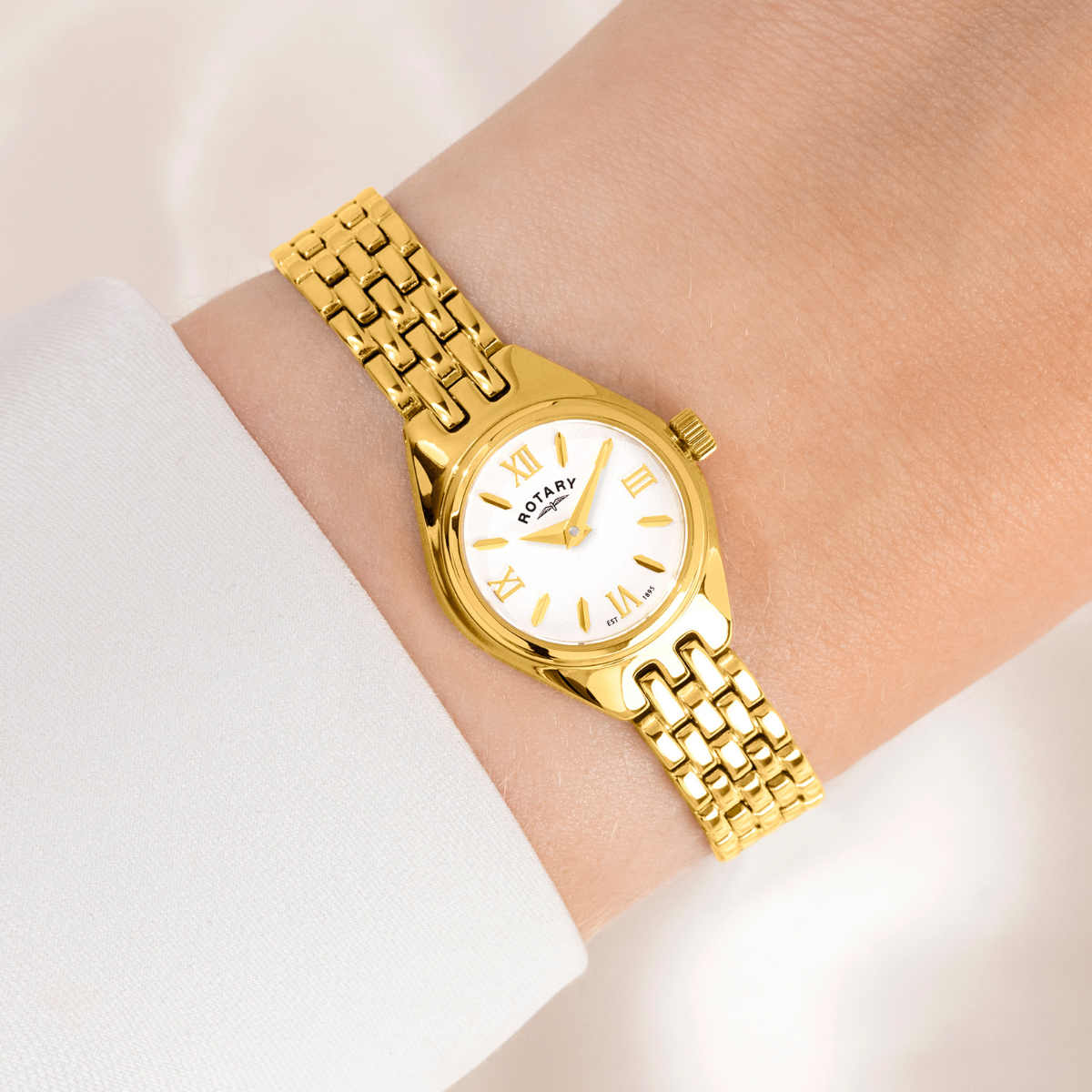 Rotary Ladies Cocktail Silver White Dial Gold Plated Stainless Steel Bracelet Watch - LB05128/70