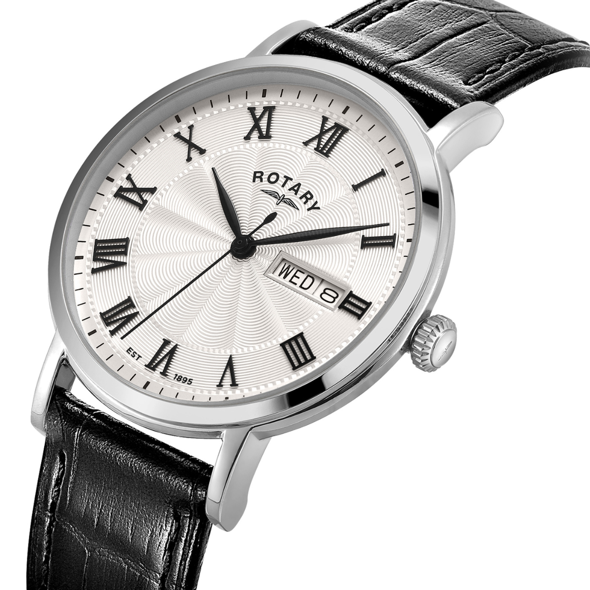 Rotary Men's Heritage Roman Numeral Stainless Steel Black Leather Strap Watch - GS05420/01