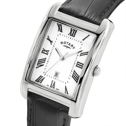 Rotary Men's Heritage Astoria Rectangular Stainless Steel Case Black Leather Strap Watch - GS05750/01