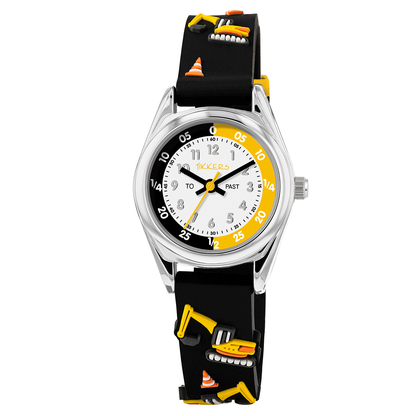 Tikkers Time Teacher 3D Digger Black Silicone Strap Watch - TK0213