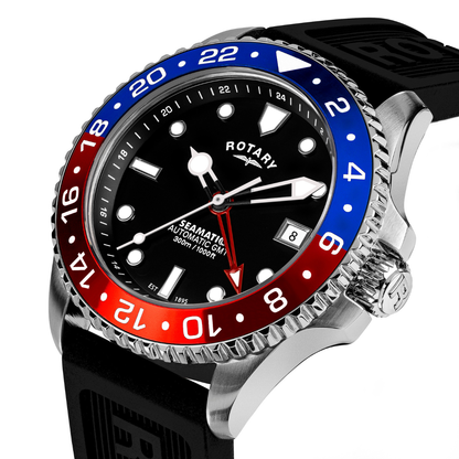 Rotary Men's Seamatic GMT 300M Water Resistance Stainless Steel Black Silicone Strap Watch - GS04378/95