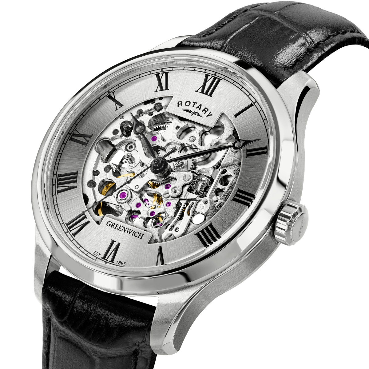Rotary Men's GreenwichStainless steel Black Leather Strap Watch - GS02940/06