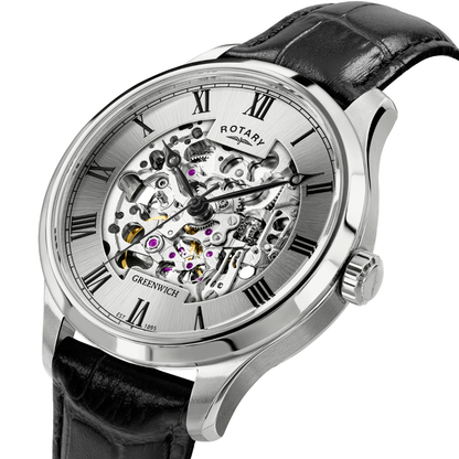 Rotary Men's GreenwichStainless steel Black Leather Strap Watch - GS02940/06