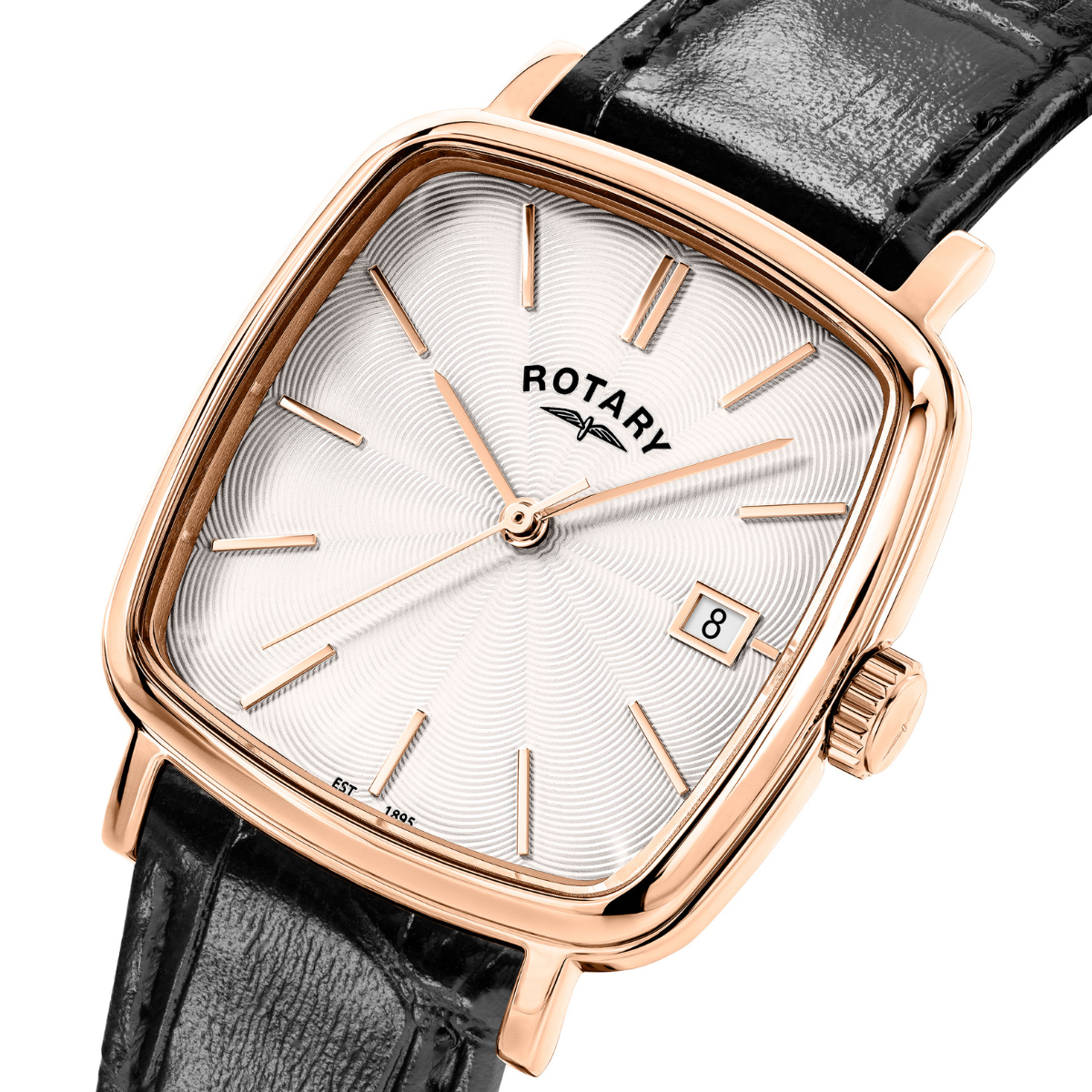 Rotary Men's Heritage Astoria Square Rose Gold Plated Stainless Steel Case Black Leather Strap Watch - GS05309/01