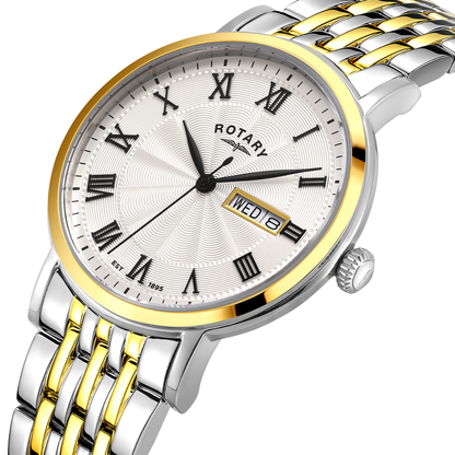 Rotary Men's Heritage Silver & Gold Plated Stainless Steel Bracelet Watch - GB05421/01