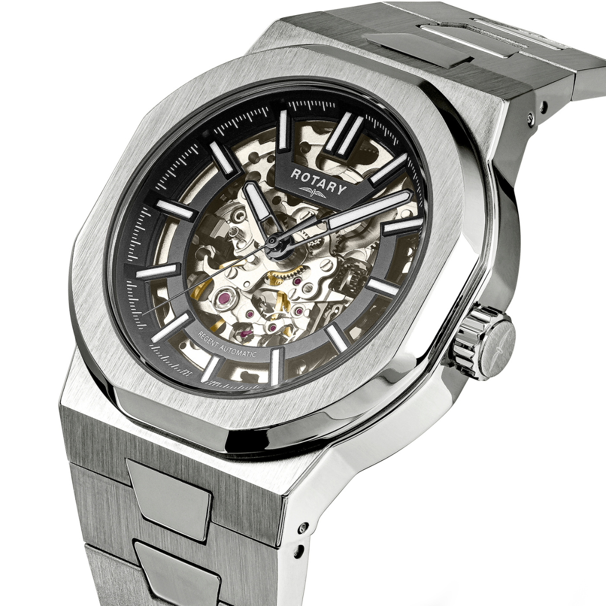 Rotary Men's Regent Skeleton Automatic 100M Water Resistance Black Dial Stainless steel Bracelet Watch - GB05495/04