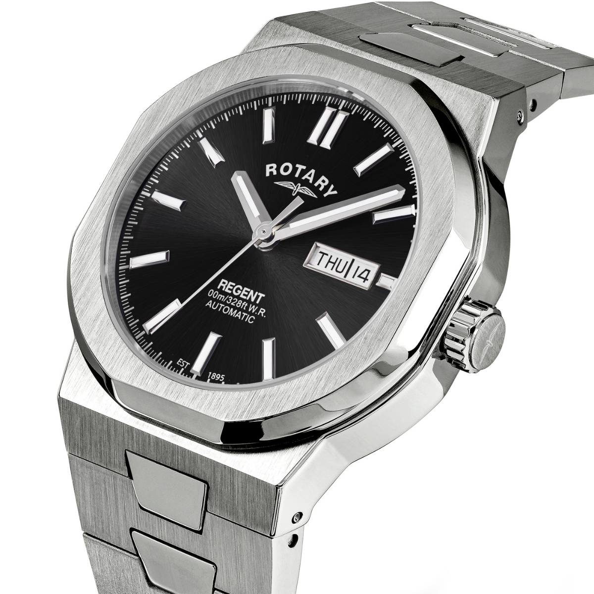 Rotary Men's Regent Automatic 100M Water Reistance Black Dial Stainless Steel Bracelet Watch - GB05490/04