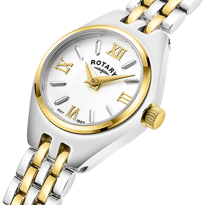 Rotary Ladies Cocktail White Dial Silver & Gold Plated Stainless Steel Bracelet Watch - LB05126/70