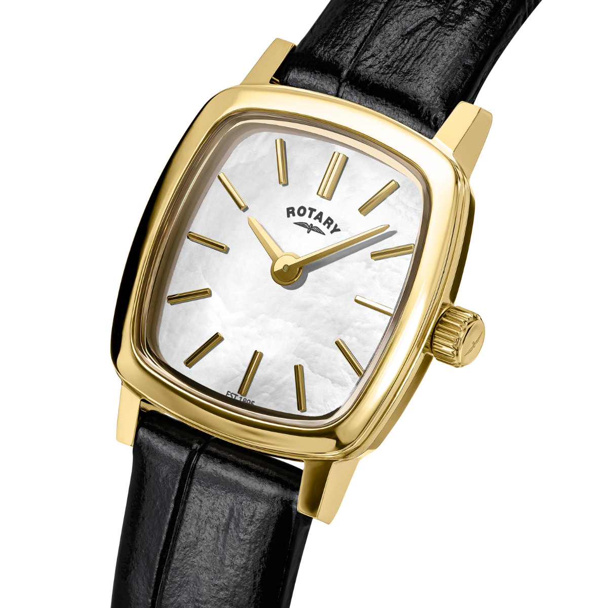 Rotary Ladies Heritage Astoria Mother Of Pearl Gold Plated Black Leather Strap Watch - RLS10046/41