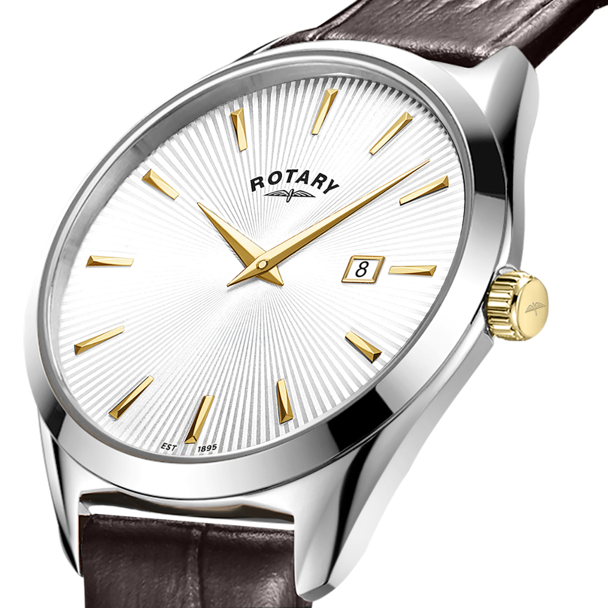 Rotary Men's Ultra SlimStainless Steel Brown Leather Strap Watch - GS08010/02