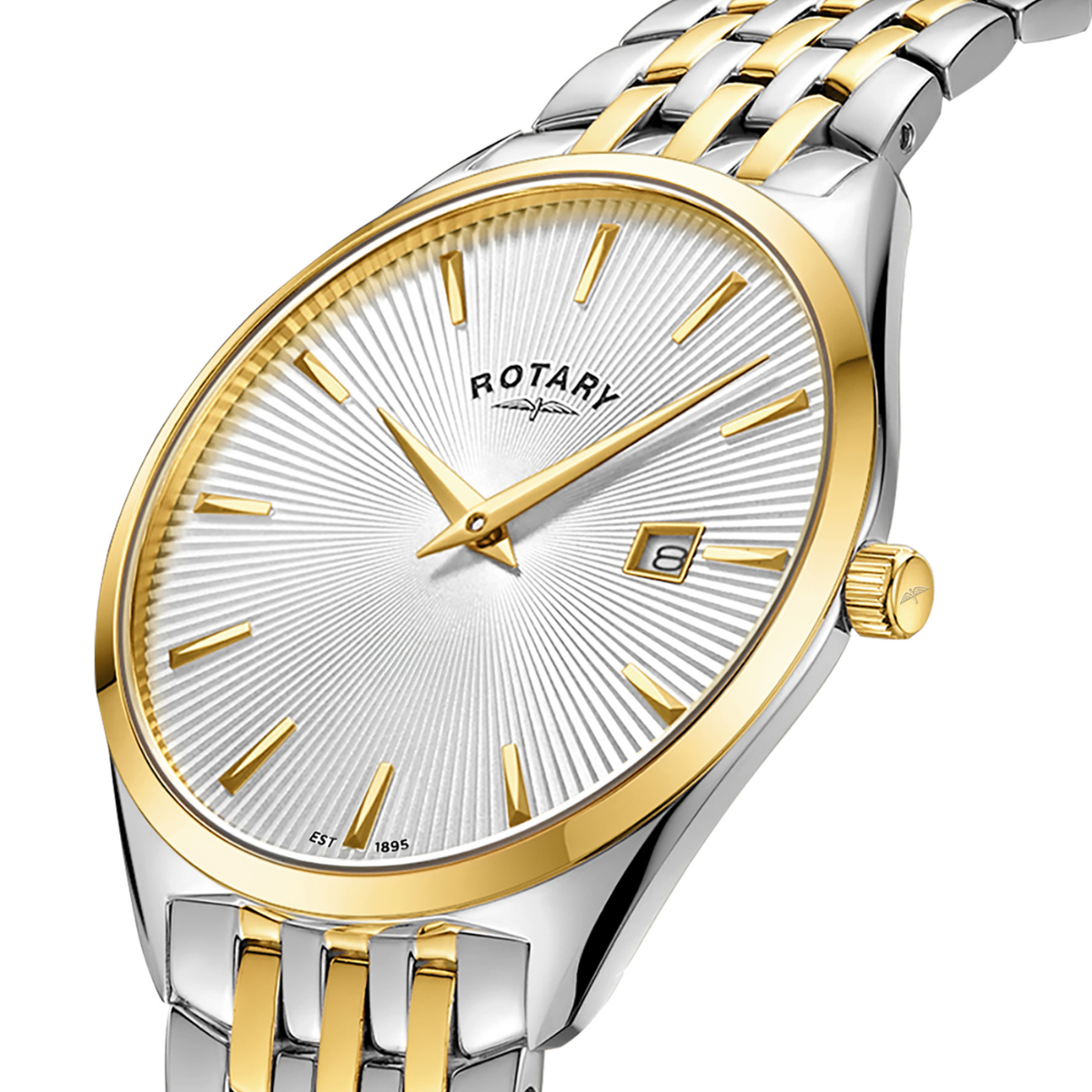Rotary Men's Ultra Slim Silver & Gold Plated Stainless Steel Bracelet Watch - GB08011/02