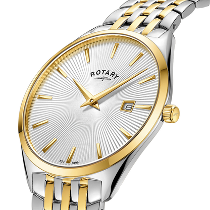 Rotary Men's Ultra Slim Silver & Gold Plated Stainless Steel Bracelet Watch - GB08011/02