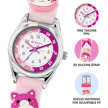 Tikkers 3D Cat Pink Silicone Strap Watch - ATK1097