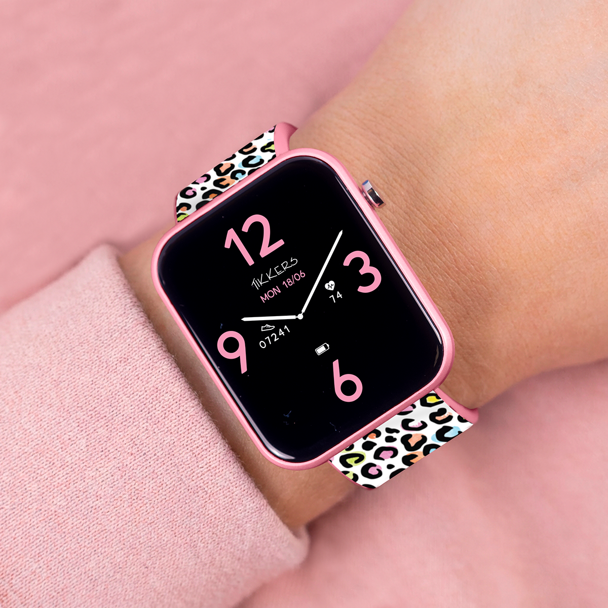 Tikkers Smart Series 13 Pink Leopard Print Silicone Strap Smart Watch - TKS13-0037