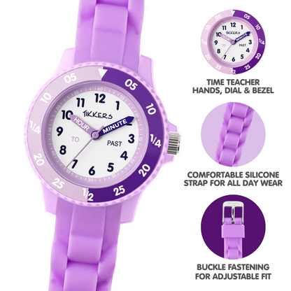 Tikkers Lilac Silicone strap Timer Teacher Watch - TK0218