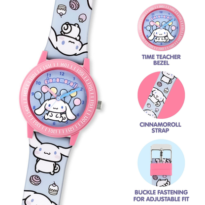 Cinnamonroll Time Teacher Dial Quartz Watch with Silicone Character Strap for Kids - CIN0004