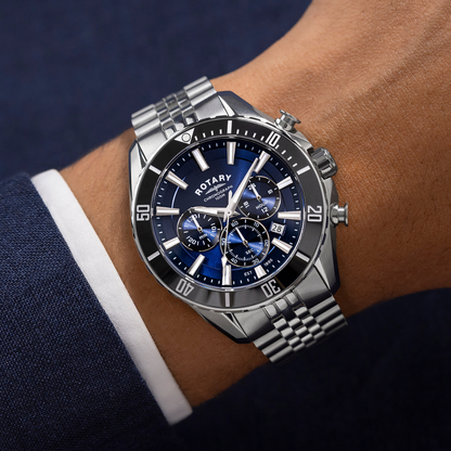 Rotary Men's Apex 100 Chronograph 100M Water Resistance Blue Dial Stainless Steel Bracelet Watch - RGB10013/05