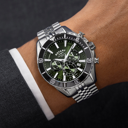 Rotary Men's Apex 100 Chronograph 100M Water Resistance Green Dial Stainless Steel Bracelet Watch - RGB10013/24