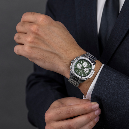 Rotary Mens Apex 100 Chronograph Green Dial Stainless Steel Bracelet Watch - RGB10029/24