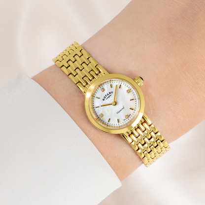 Rotary Ladies Heritage Diamond Mother Of Pearl Dial Gold Plated Stainless Steel Bracelet Watch - LB00900/41/D