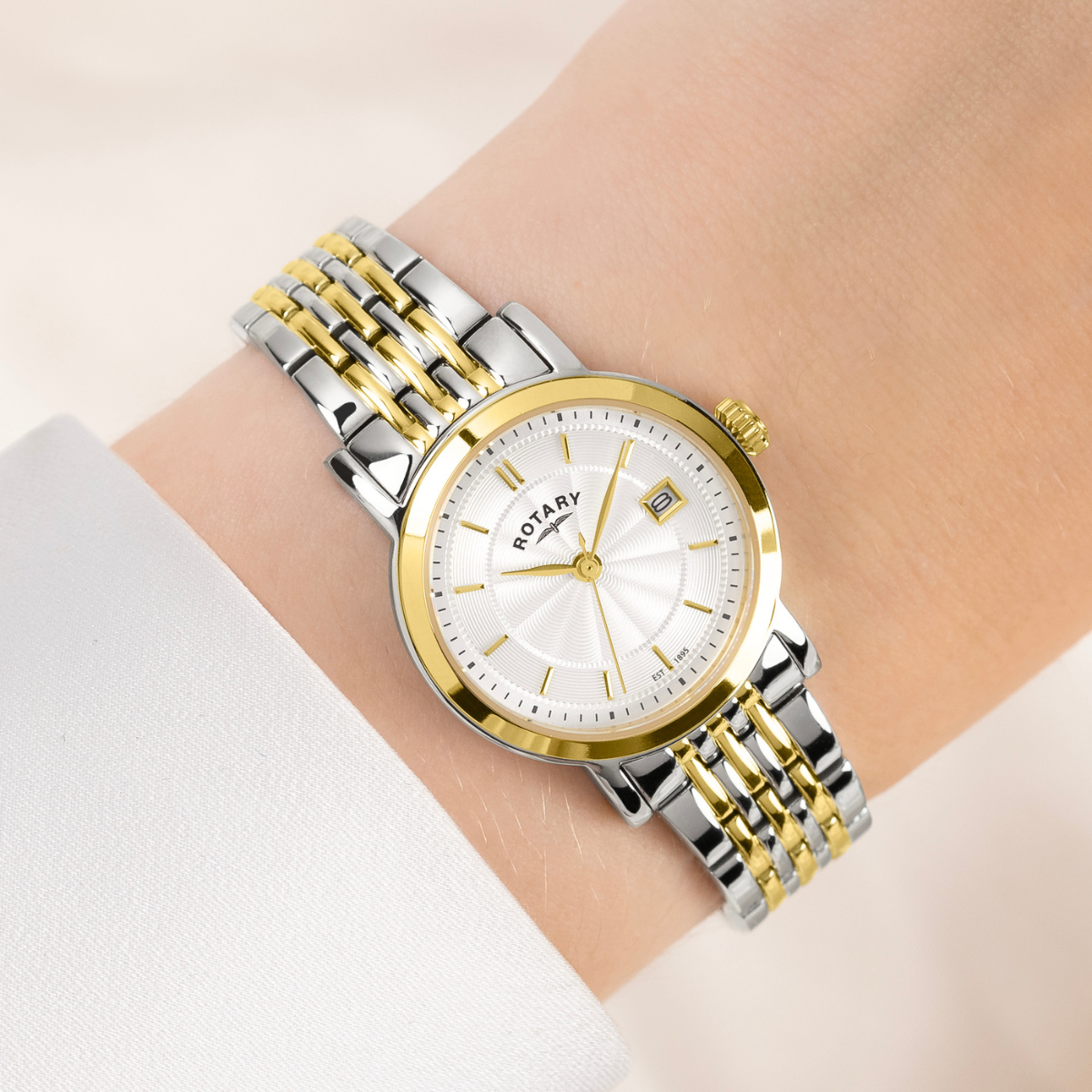 Rotary Ladies Heritage Silver Dial Silver & Gold Plated Stainless Steel Bracelet Watch - LB05421/70