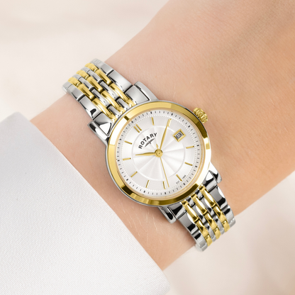Rotary Ladies Heritage Silver Dial Silver & Gold Plated Stainless Steel Bracelet Watch - LB05421/70
